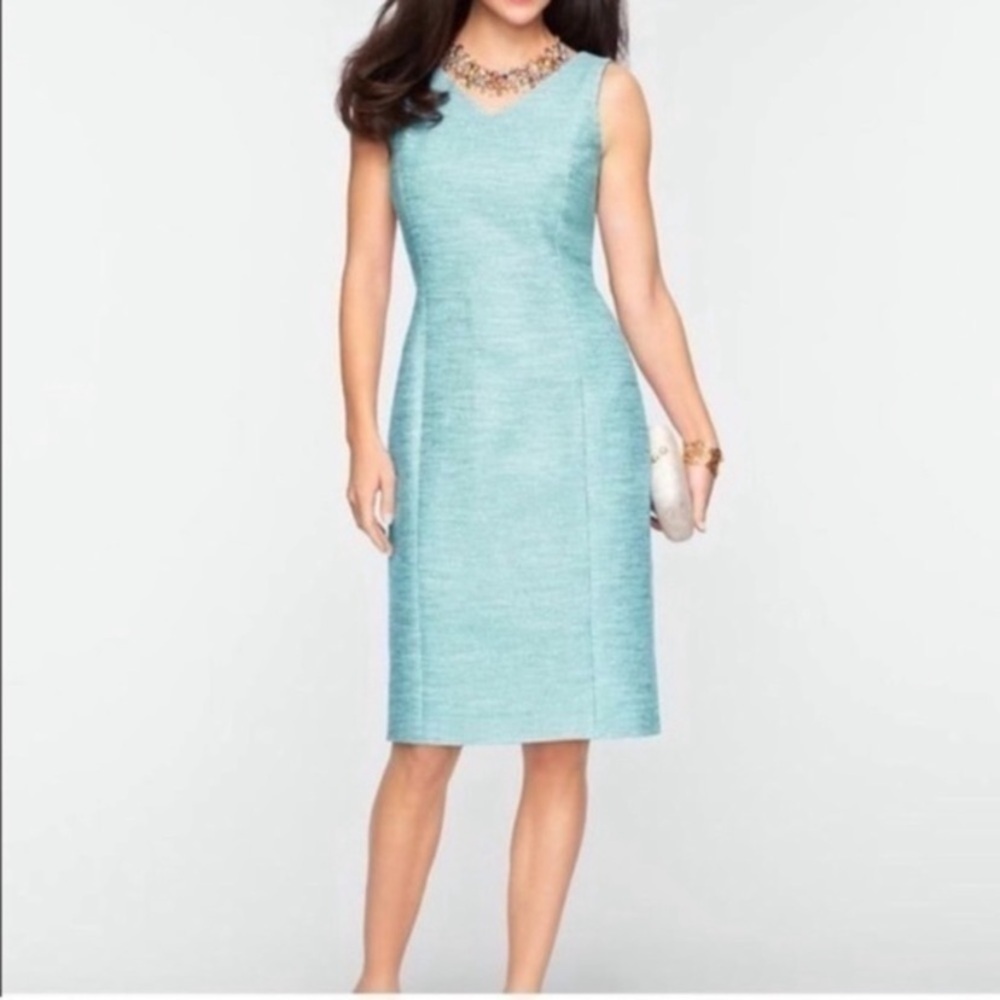 Talbots Tweed Sleeveless Blue Turquoise Sheath Dress size 12 P
